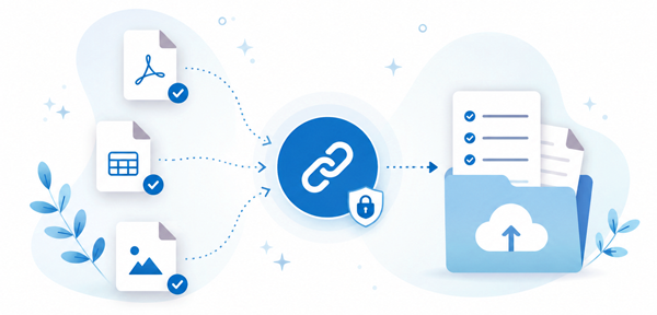 Files flow through one secure link straight into your connected cloud storage folder.