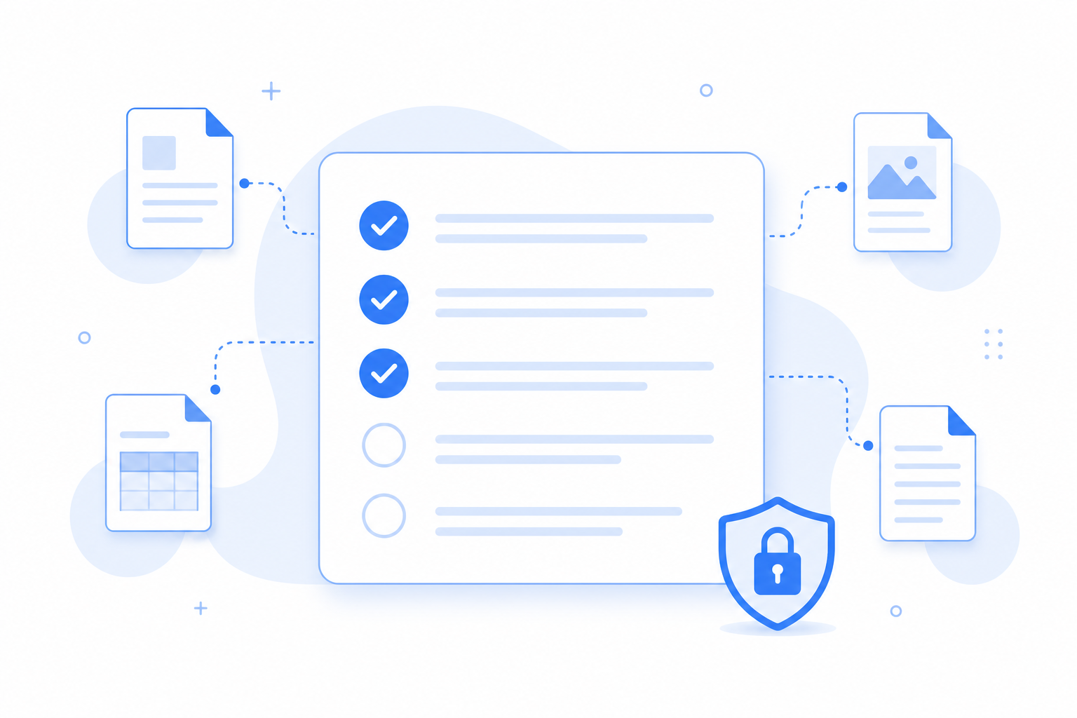 Illustration of a file submission checklist with completed items.