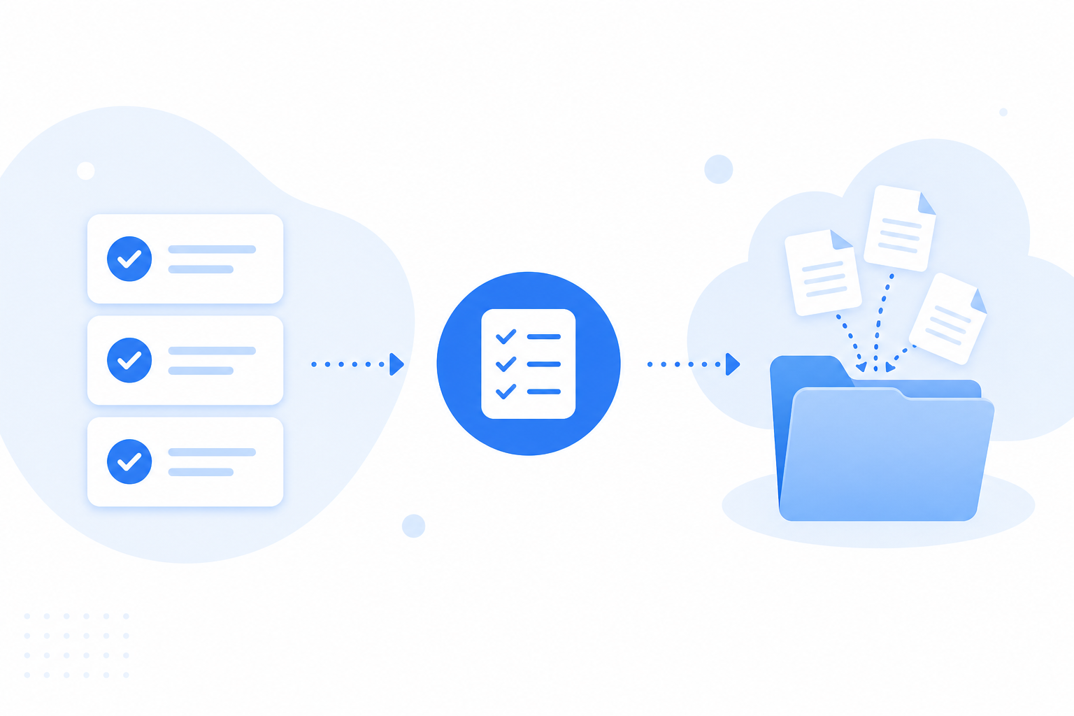 Illustration of checklist templates helping documents land complete in a dedicated inbox folder.
